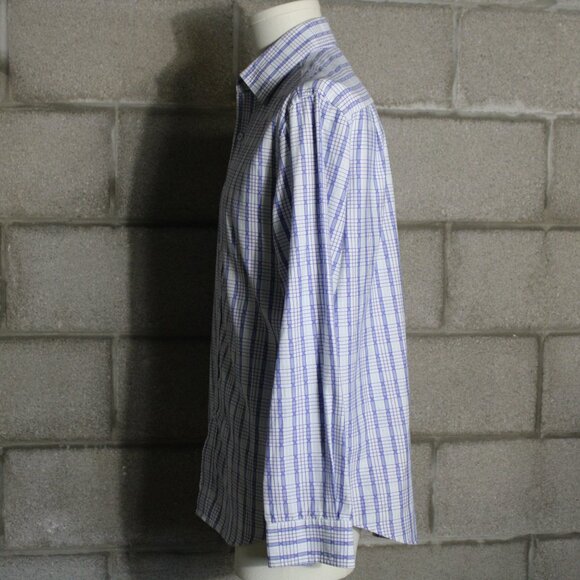 Tasso Elba SZ SM Indigo Blue, Aqua & White Plaid LS Men's Button Up Shirt - Picture 8 of 10